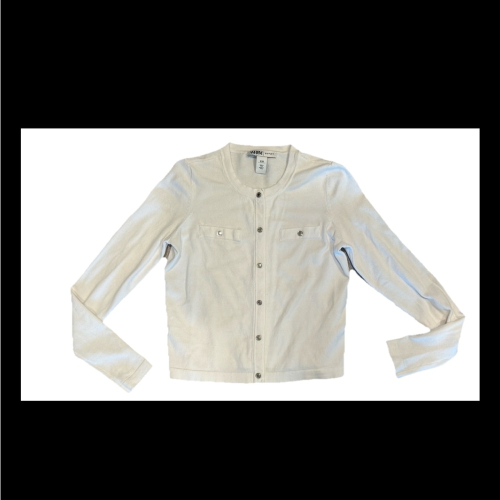 WHBM XXS Cardigan White Blouse Sweater White Long Sleeve S Top